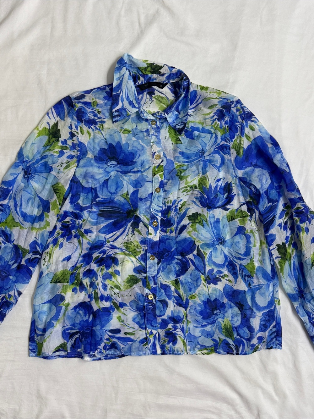 Zara Floral Blue Green Print Shirt